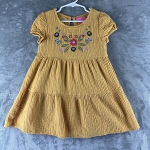Isaac Mizrahi New York Girls S (5/6) Yellow Embroidered Dress Gauze Lined Floral